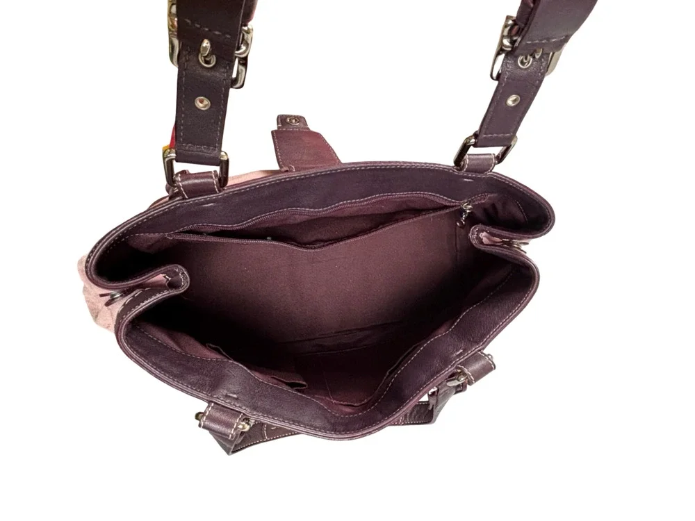 Coach Soho Striped Suede Signature Canvas Shoulder Bag Brown Pink Vintage Y2K